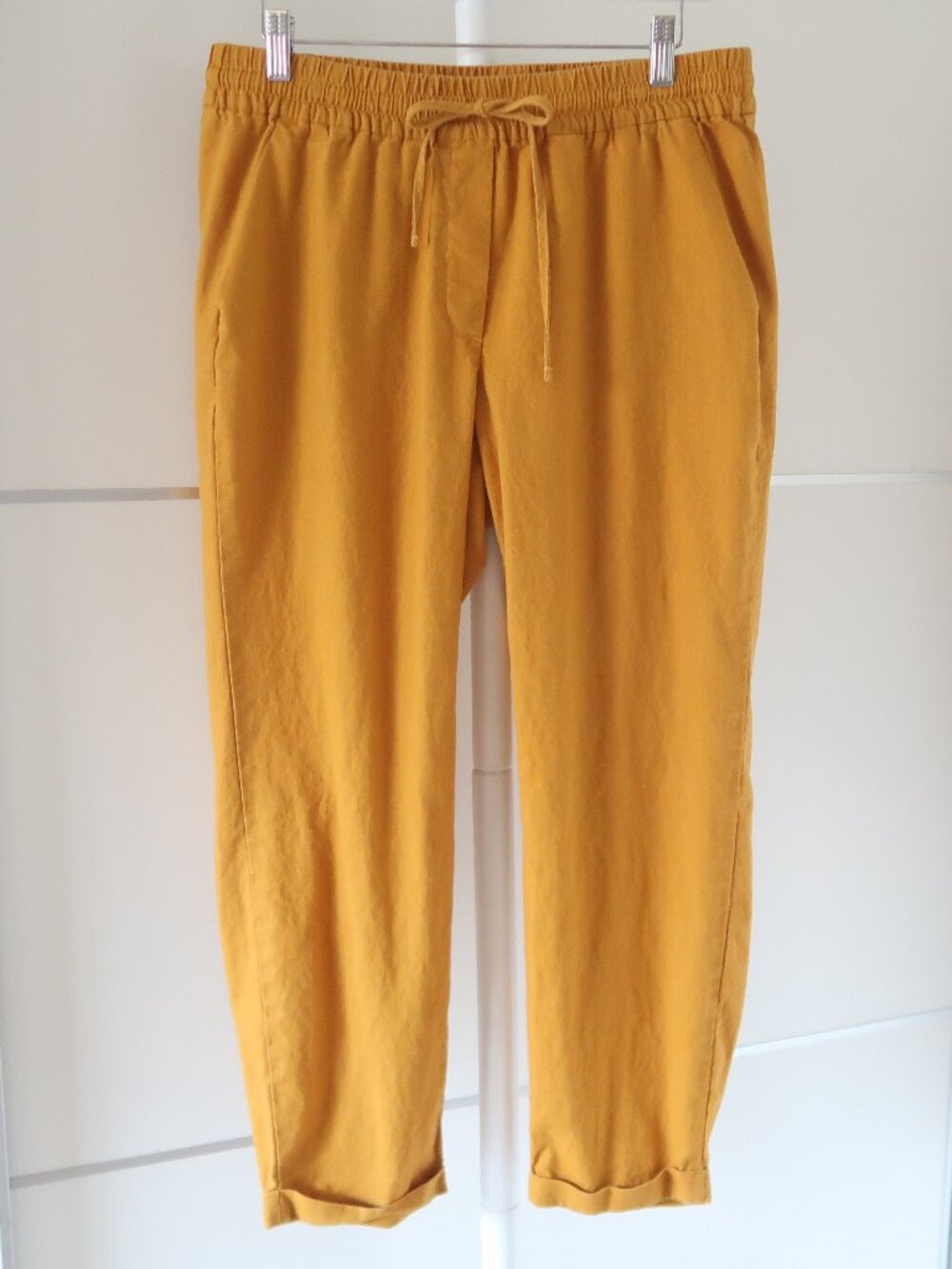 J. Crew Mustard Linen Pants Joggers Elastic Waist Drawstring Casual Summer 12 - Picture 2 of 6
